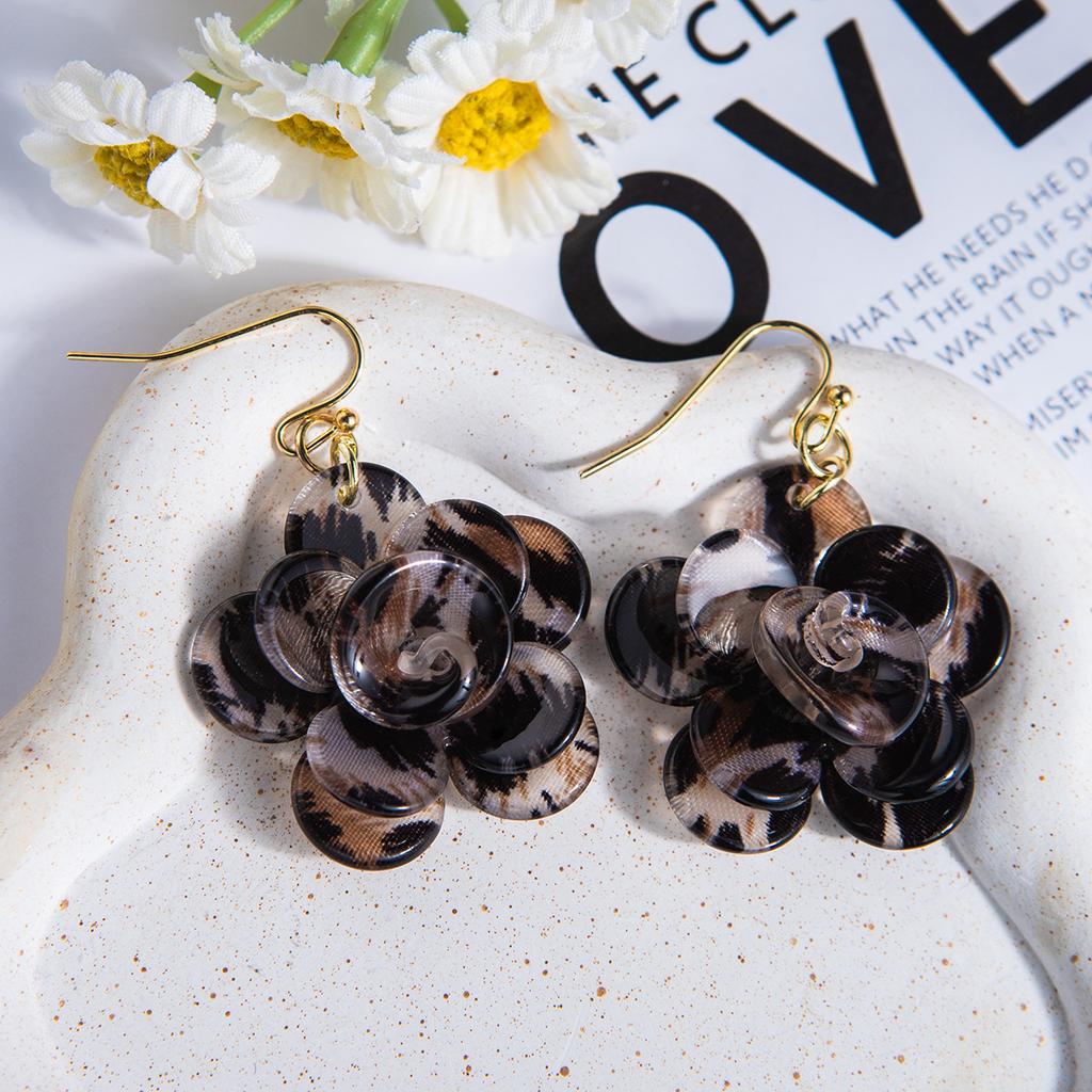 Leopard Print Polka Dot Three-Dimensional Flower Ear Hook Female, Light Luxury High-End Wind Sweet Small Fresh Temperament Earrings