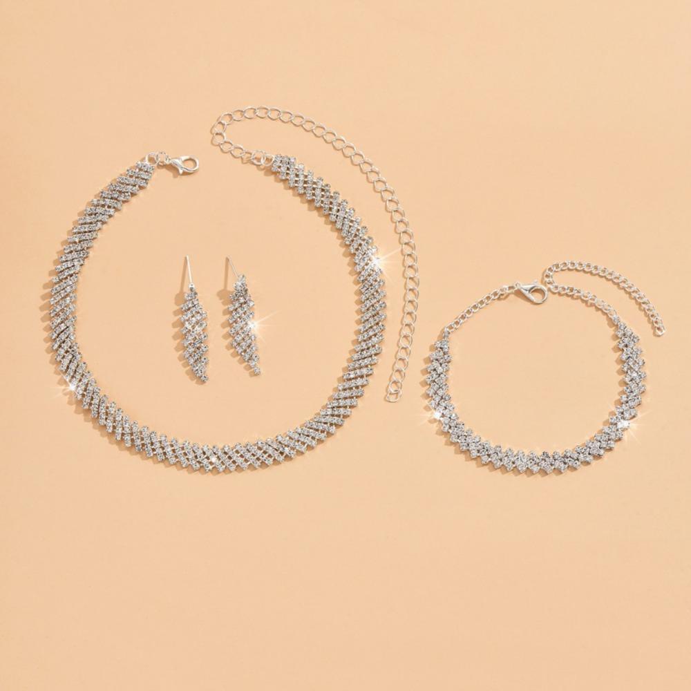 Fashion Necklace Earrings Bracelet Three-piece Set Wedding Dress Jewelry Accessories Bridal Accessory Set