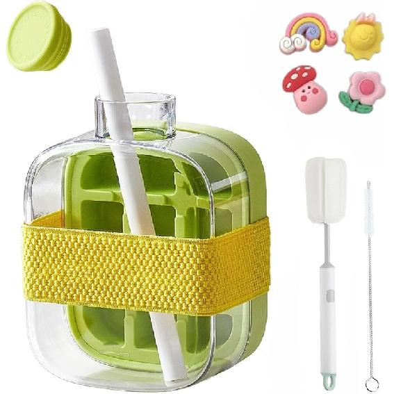 My Crush Cup Ice Cube, Easy Ice Press to Release, Ice Cube Tray Bottle, Zero Touch Press Ice Cube Mold, 2 in 1 Ice Cube Drink Bottle with Straw 500ml/17oz