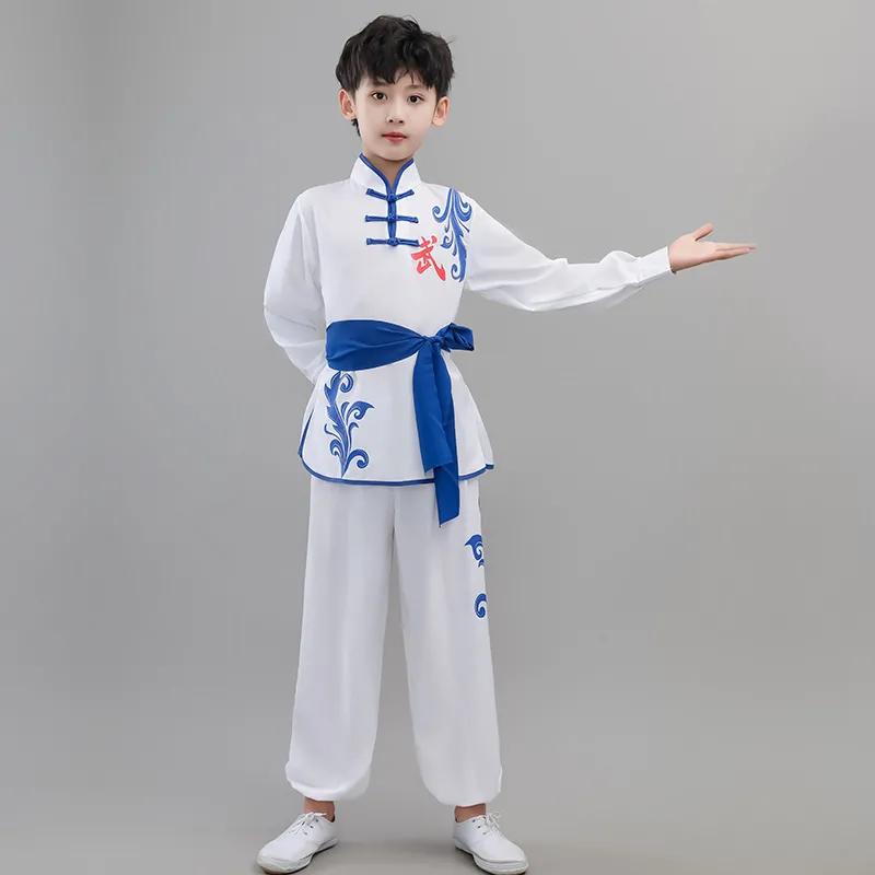 Children's Chinese Style Martial Arts Uniforms Stretch Cotton Practice Uniforms Long-sleeved Martial Arts Hall Boys and Girls Tai Chi Kung Fu Costumes