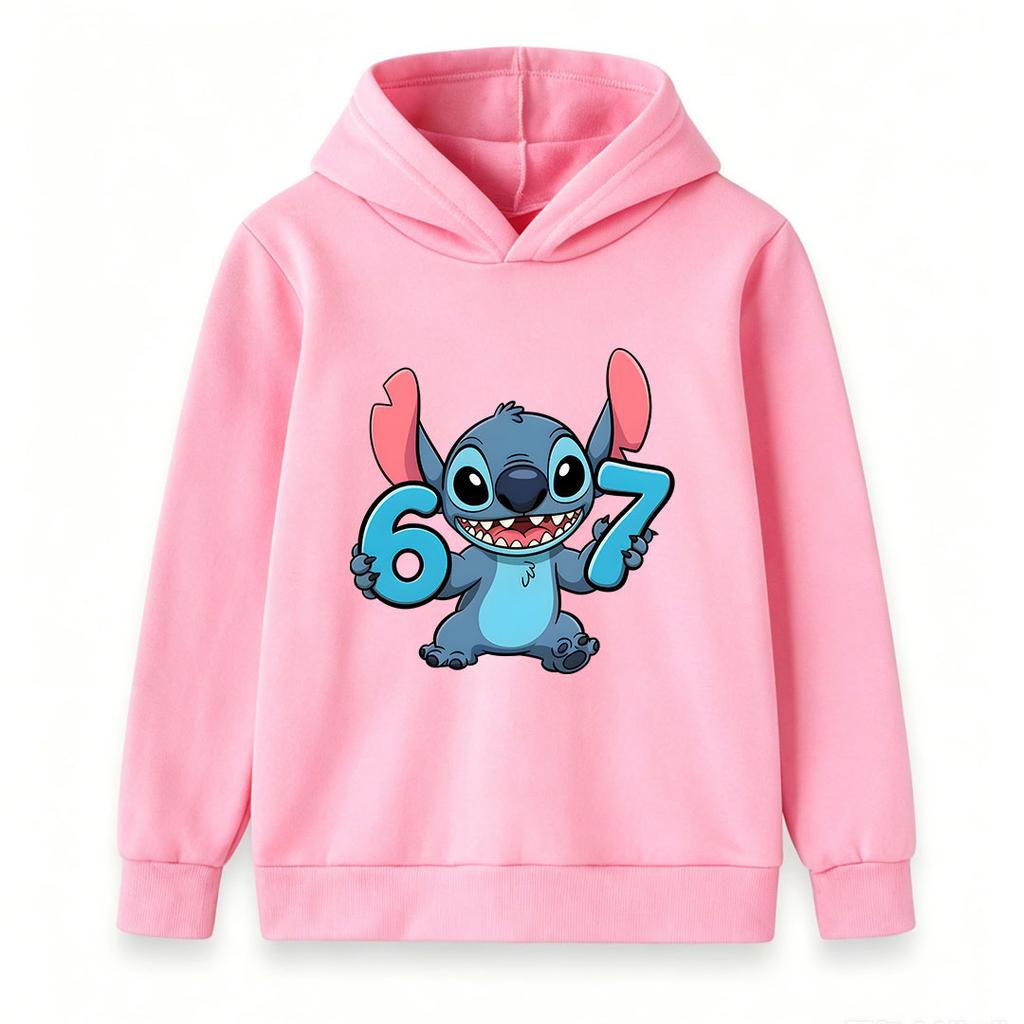 Kids Boys Girls Cute 67 Number Blue Alien Cartoon Print Pullover Hoodie Soft Casual Long Sleeve Hooded Sweatshirt For Daily Wear And School Activities