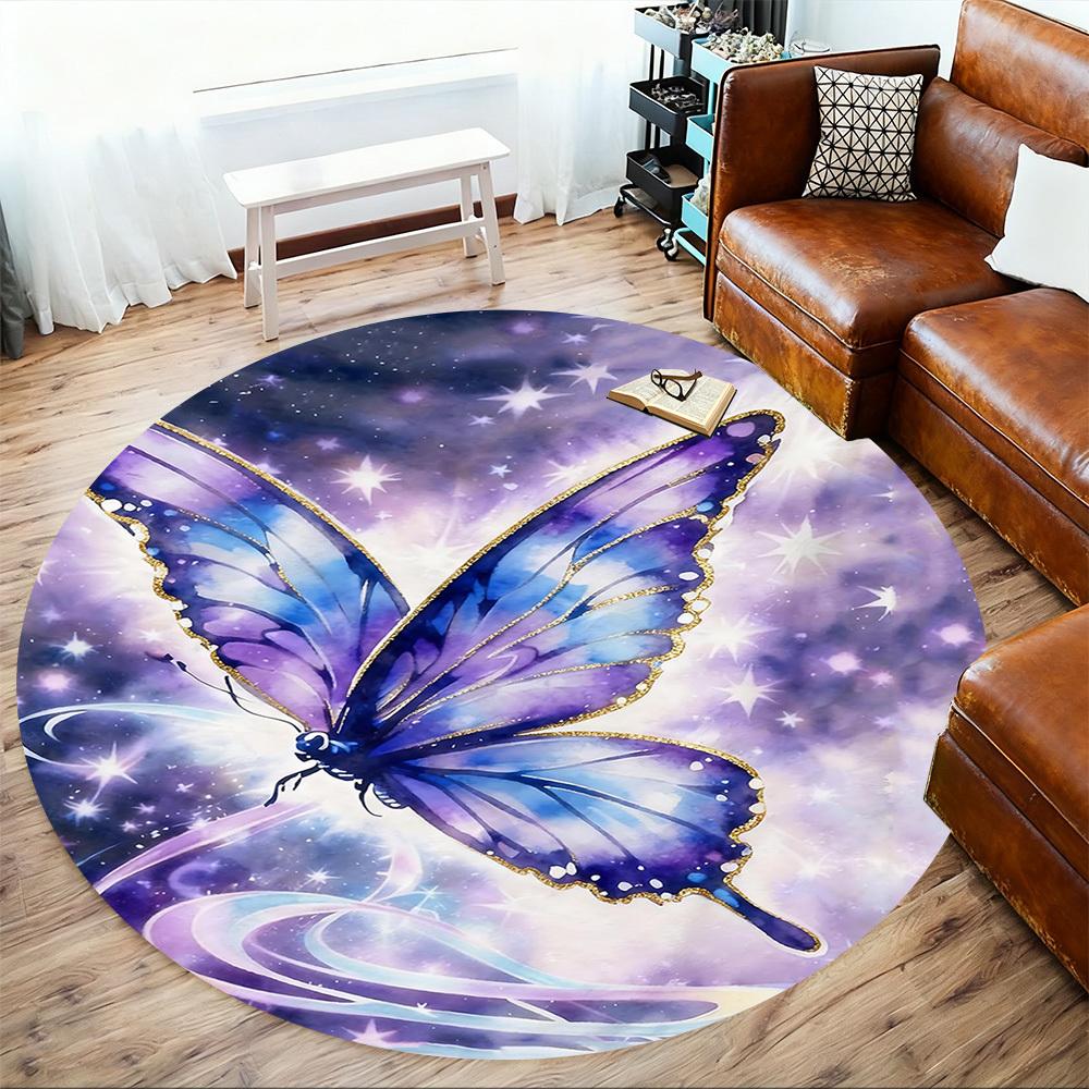 1pc Butterfly Galaxy Round Chair mat office Area Rug - Non-Slip, Floor Mat for Office, Bedroom, and Indoor Decor p127181