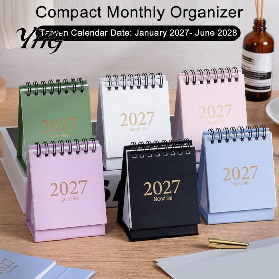 Compact Monthly Organizer 2027-2028 Mini Standing Flip Desk Calendar, 18 Month Desktop Planner from Jan. Small Daily Appointment Book 2027 to