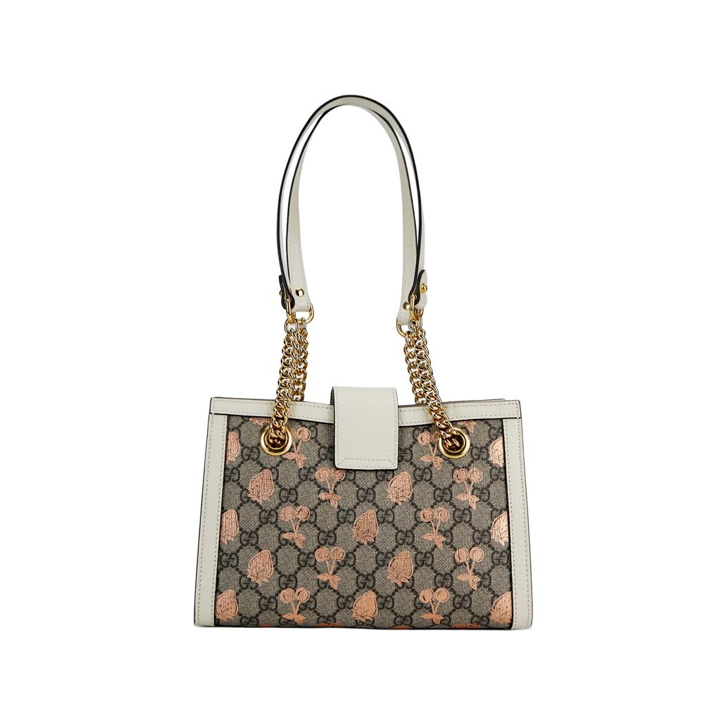 Gucci Padlock Metal Lock Tote Bag With Berry Print And Logo Canvas And Leather Women Tote Bag Ebony White 498156-UM6AG-8295