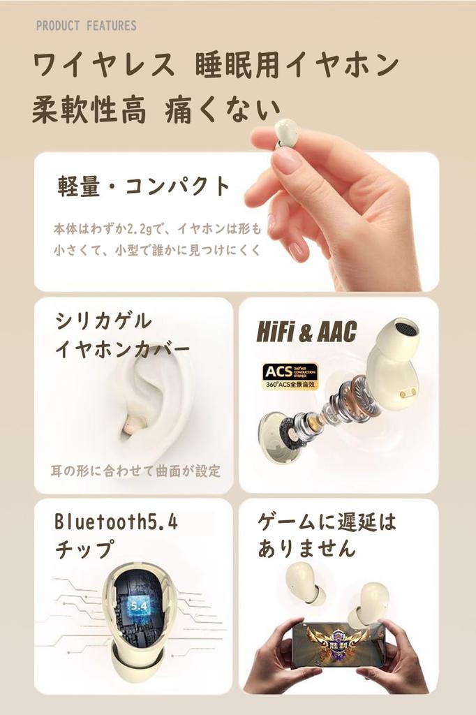 Sleep Earphones for Sleeping, Comfortable to Use While You Sleep, Bluetooth 5.3, Ultra-Lightweight 2g, Hi-Fi Sound Quality, Mini Size, Ultra-Small,