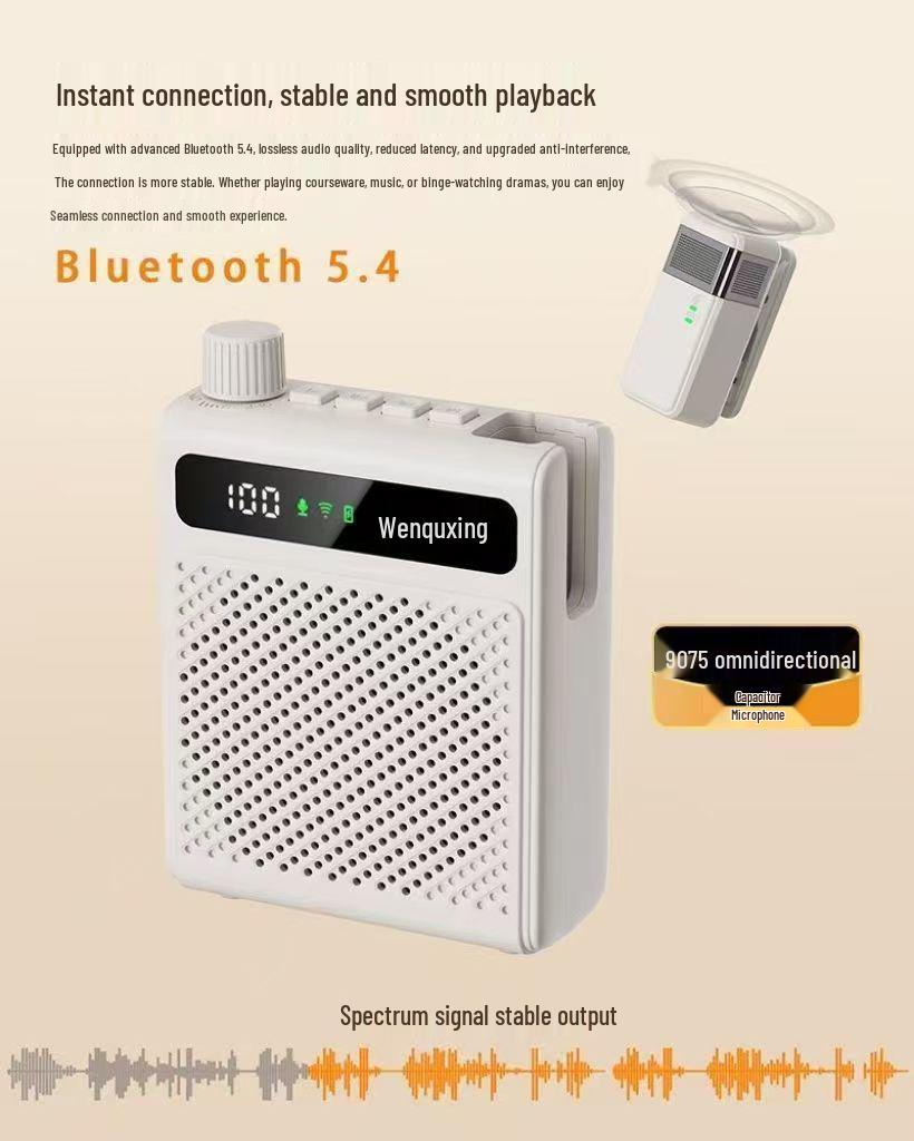 Wenquxing K15 Wireless Lavalier Mic with Bee Speaker & Battery Display for Teachers & Tour Guides