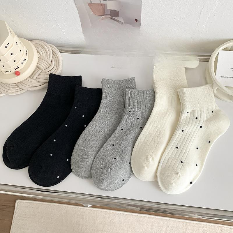 Solid-colored Cotton Socks, Women's Short Socks, Summer Trendy Polka Dot Women's Boneless Boat Socks