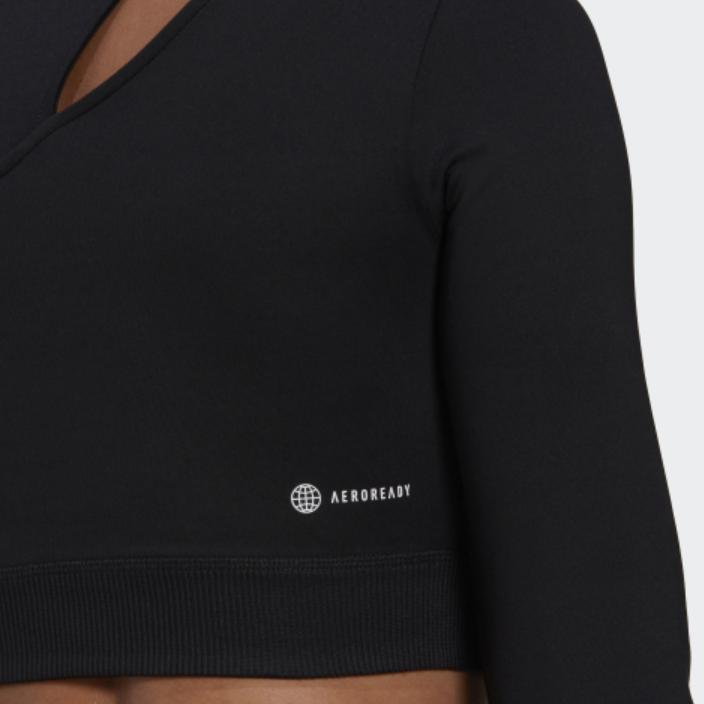adidas Einfarbiges Sport-Fitness Langarm-T-Shirt Damen Tops Schwarz HM3179