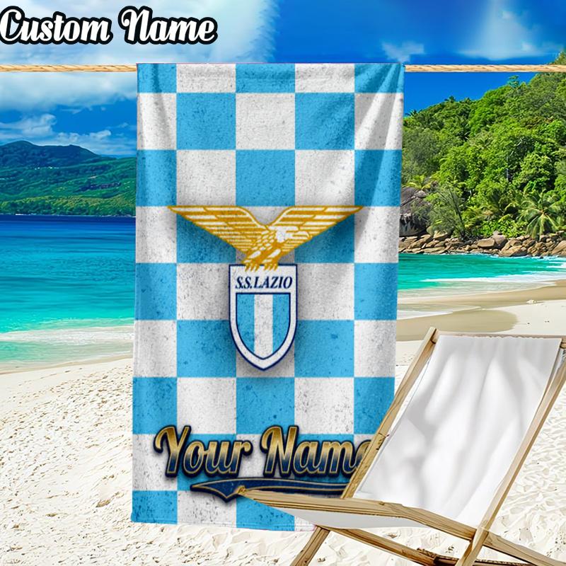 Custom Name Lazio Football Beach Towel - Soft, Ultra-Absorbent Microfiber, Lightweight, Perfect for Beach, Parties, Travel, Camping