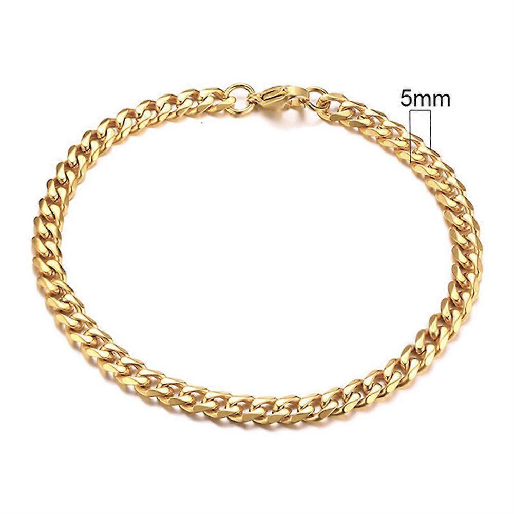 5 PCS Men's Gold Plated Stainless Steel Curb Cuban Chain Link Bracelet 3/5/7/9/11 mm