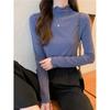 Spring Autumn Winter Knitwear T Shirt For Women With Wood Ears Trim And Half High Neck In Soft Fabric