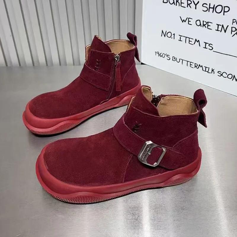 

Зимние туфли на плоской подошве женские зимние ботильоны замшевые на платформе дизайнерские повседневные туфли пряжка новые ботинки 2024 трендовые удобные ботинки для ходьбы женские 35