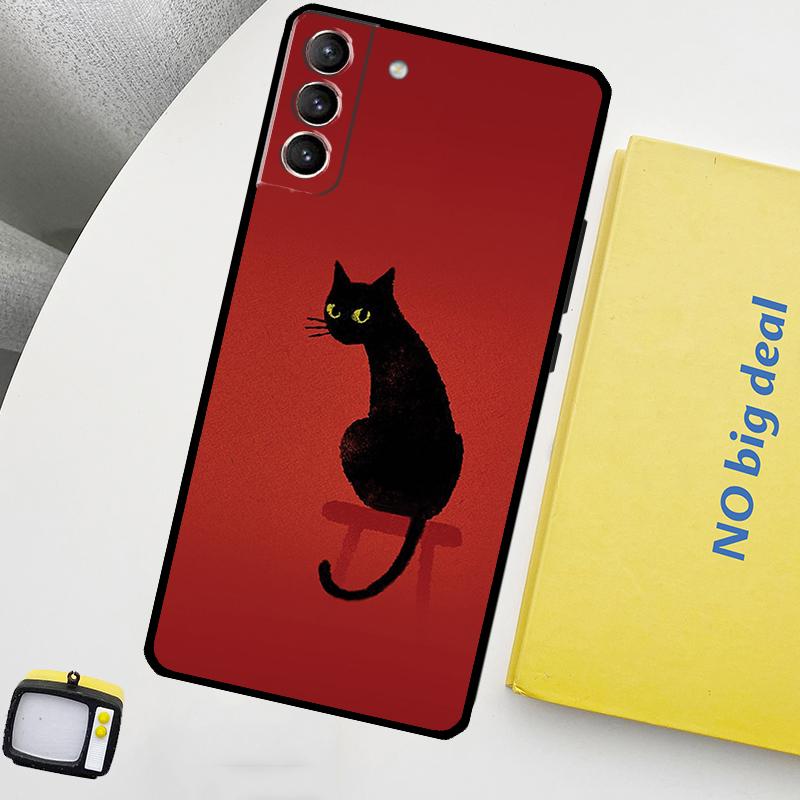 Black Cat Face Kitty Phone Case For Samsung Galaxy S25 S24 Ultra S20 S21 S22 S23 Plus S9 S10 S24 FE S25 FE Cover