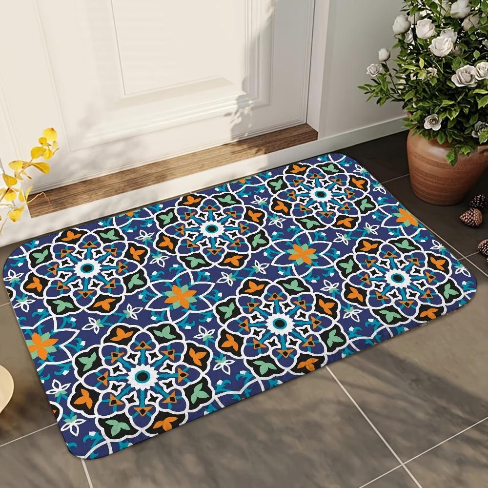 1pc Moroccan Ethnic Bathroom Absorbent Mats Anti-Slip Mats Home Decor Supplies Carpets Home Kitchen Floor Mats