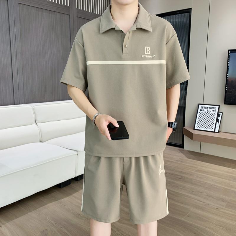 Short-sleeved T-shirt Lapel POLO Shirt Shorts Suit Men's Quarter Pants Thin Breathable Ice Silk High-quality Two-piece Set