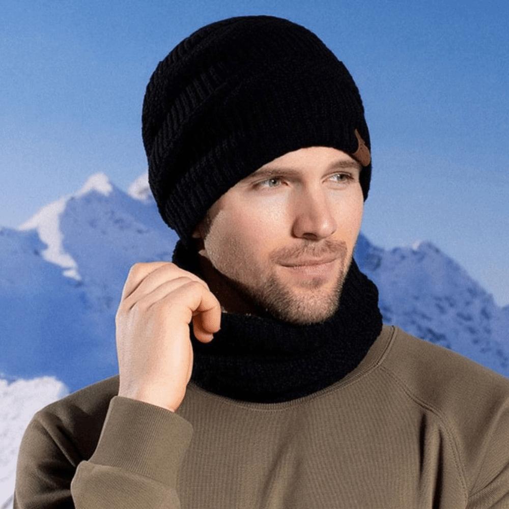 3pcs Wool Hat Scarf Gloves Set Warm Winter Beanie Hat Simple Thermal Knit Cap Skiing