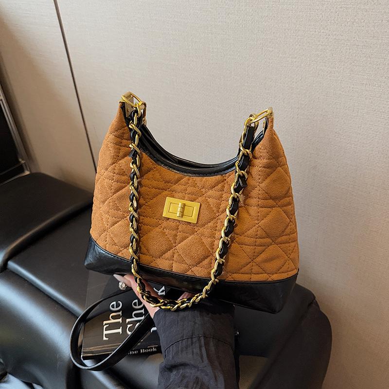 Retro Diamond Suede Crossbody Bag - Women's Versatile Color Block Shoulder Bag 2025