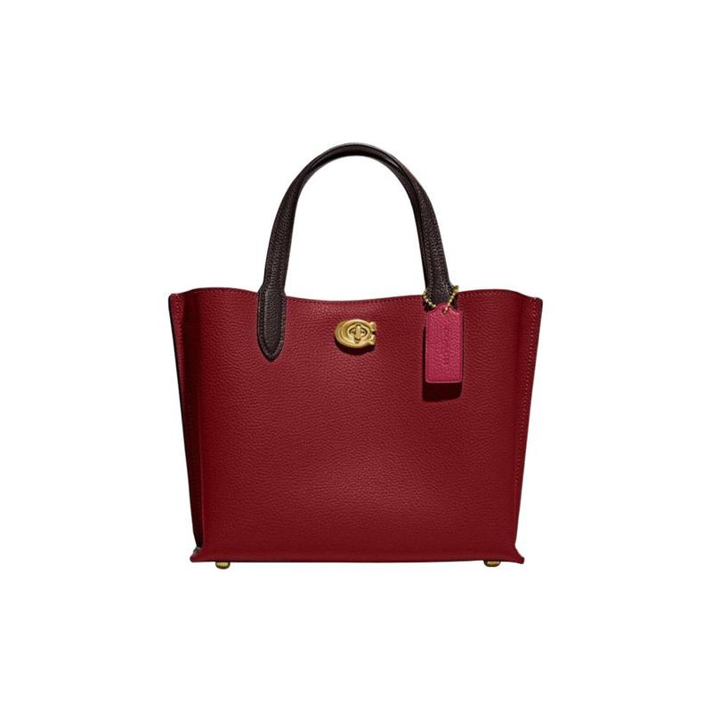 

COACH handbag Willow 24 Color Block Turn Lock Detachable Shoulder Strap Split Cow Leather Tote Bag Tote Bag Shopping Bag Shoulder Crossbody Medium червоний