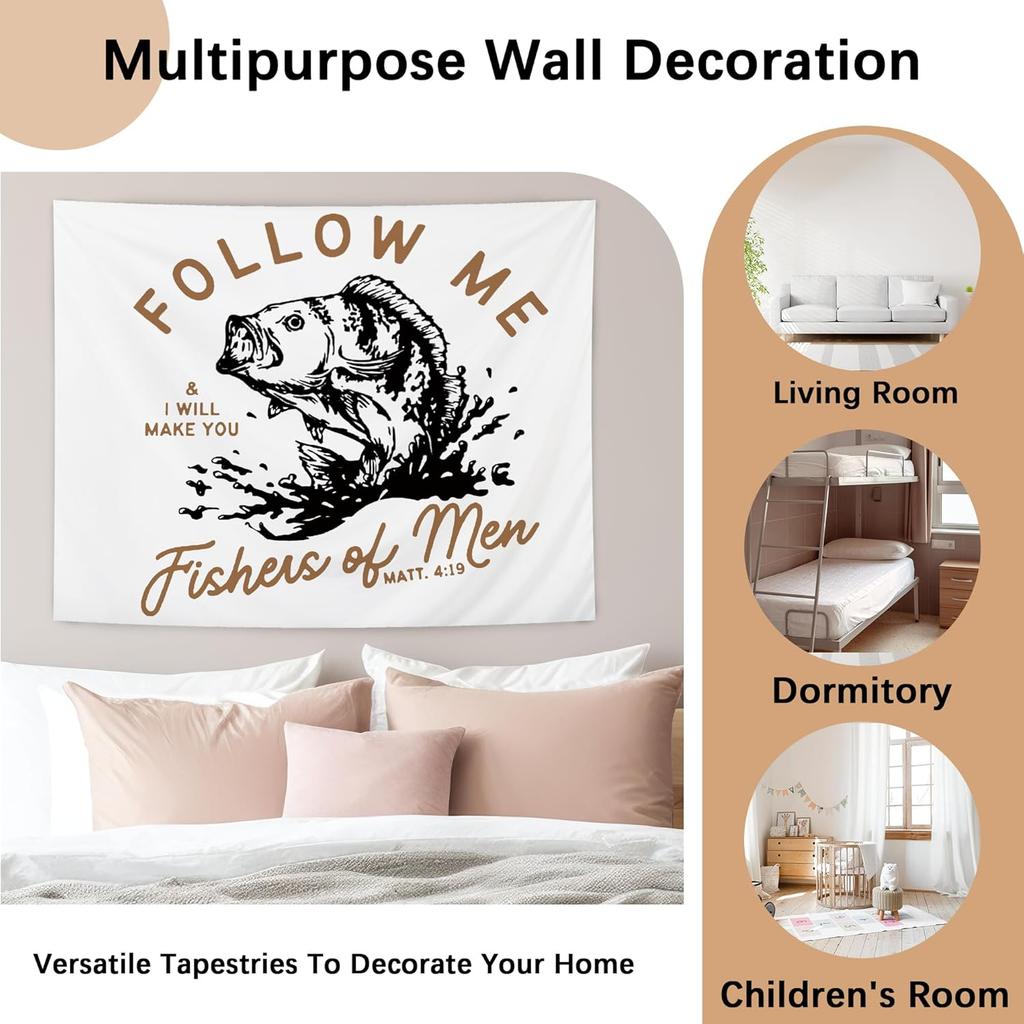 NATSUNO Vintage Christian Tapestry, Retro Bible Verse Fish Wall Tapestry for Home, Religious Scripture Fishers of Men Tapestries Wall Hanging for