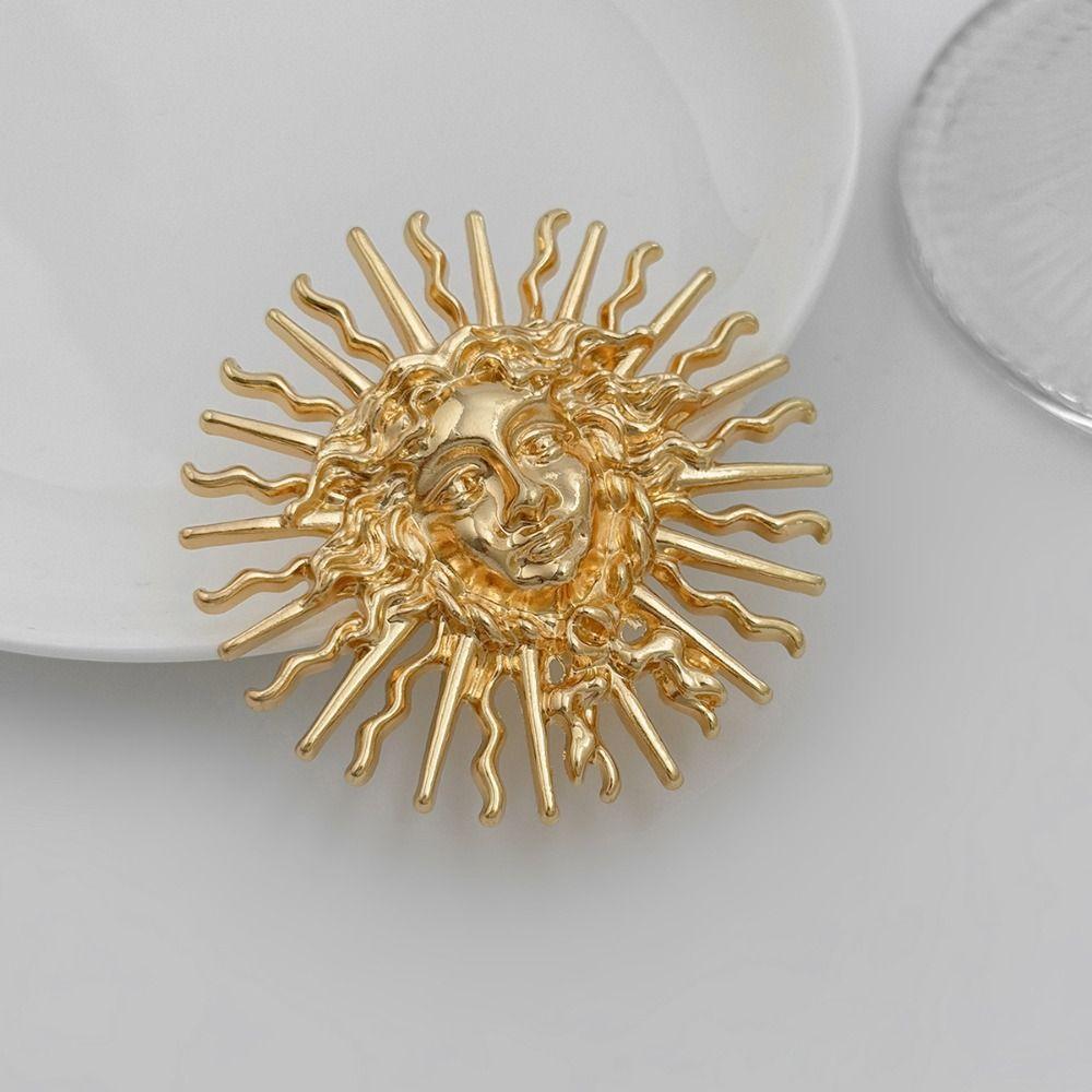 Silver Sun Goddess Brooch Gold Color Coral Brooch Exquisite Metal Geometric Pin Women