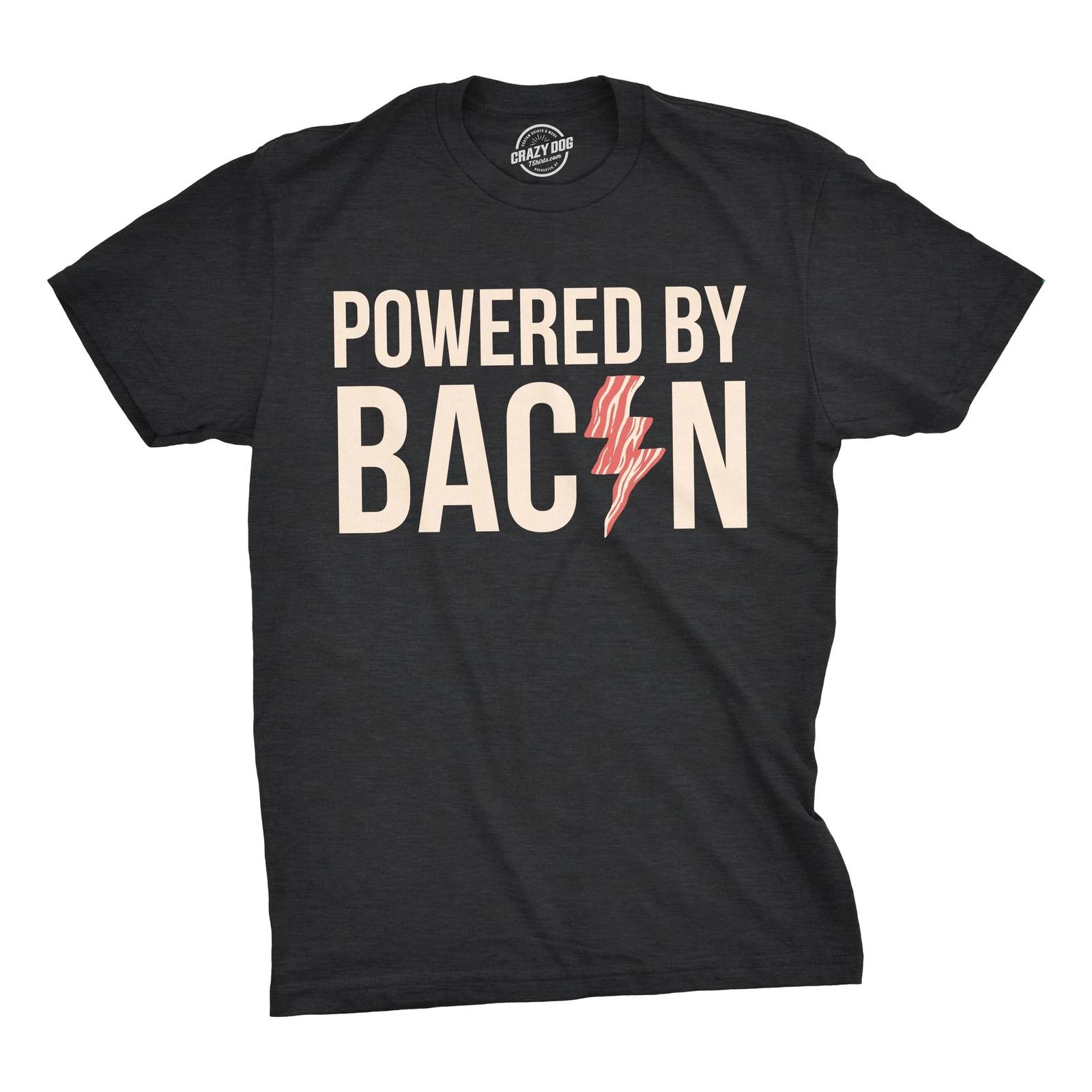 Mens Powered By Bacon T shirt Funny Food Love Apparel Sarcastic Saying Gift L