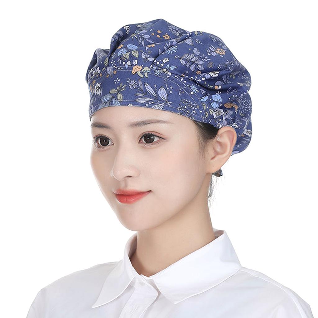 Stylish Kitchen Cap Keep Hair Neat Adjustable Elastic Chef Hat Working Cap Trendy Floral Pattern for Cooking Baking