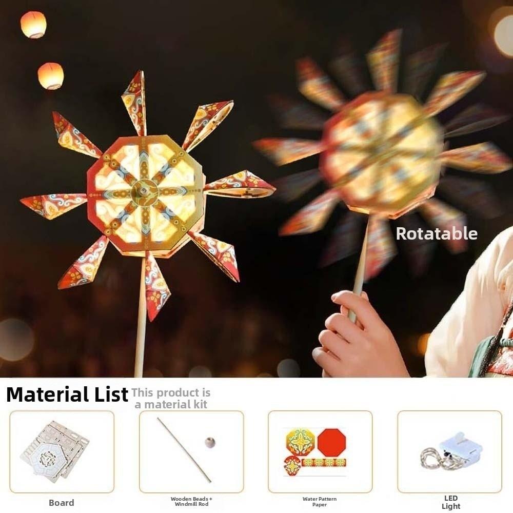 LED Warm Glow Pinwheel Flower Lamp Retro Pattern Rotating Windmill Light Backyard Fun Style 2