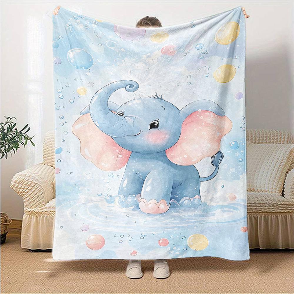 1pc Elephant Name Blanket Lightweight Flannel Throw for Sofa Bed Travel Camping Livingroom Office Couch Chair