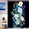 Flowers Shower Curtain for Bathroom White Teal Blue Floral Leaves Shower Curtain Set with Hooks Abstract Black Bathtub Decor Waterproof Fabric