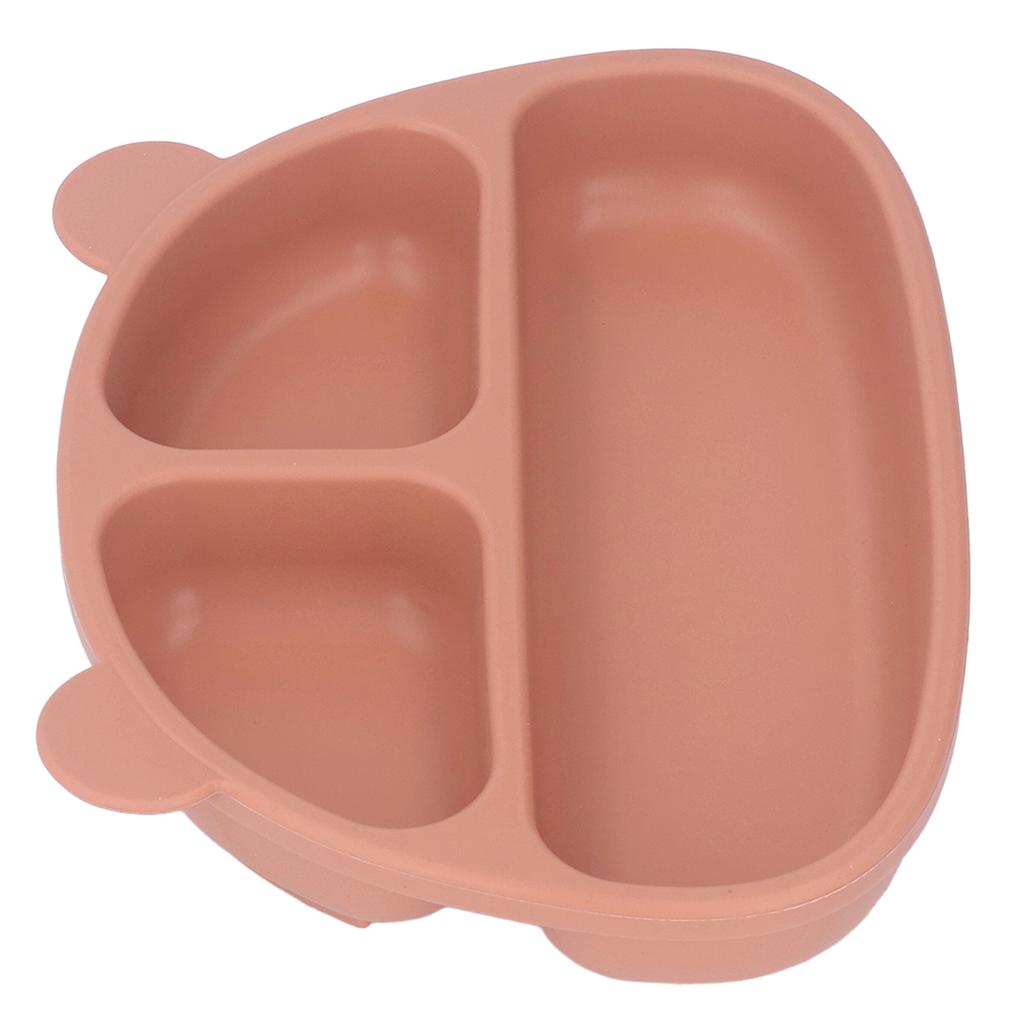 Toddler Soft Silicone Plate Home Dining Room Cute Cartoon Bear Shaped Baby Suction Plate for Snacks Fruit Orange Single Plate