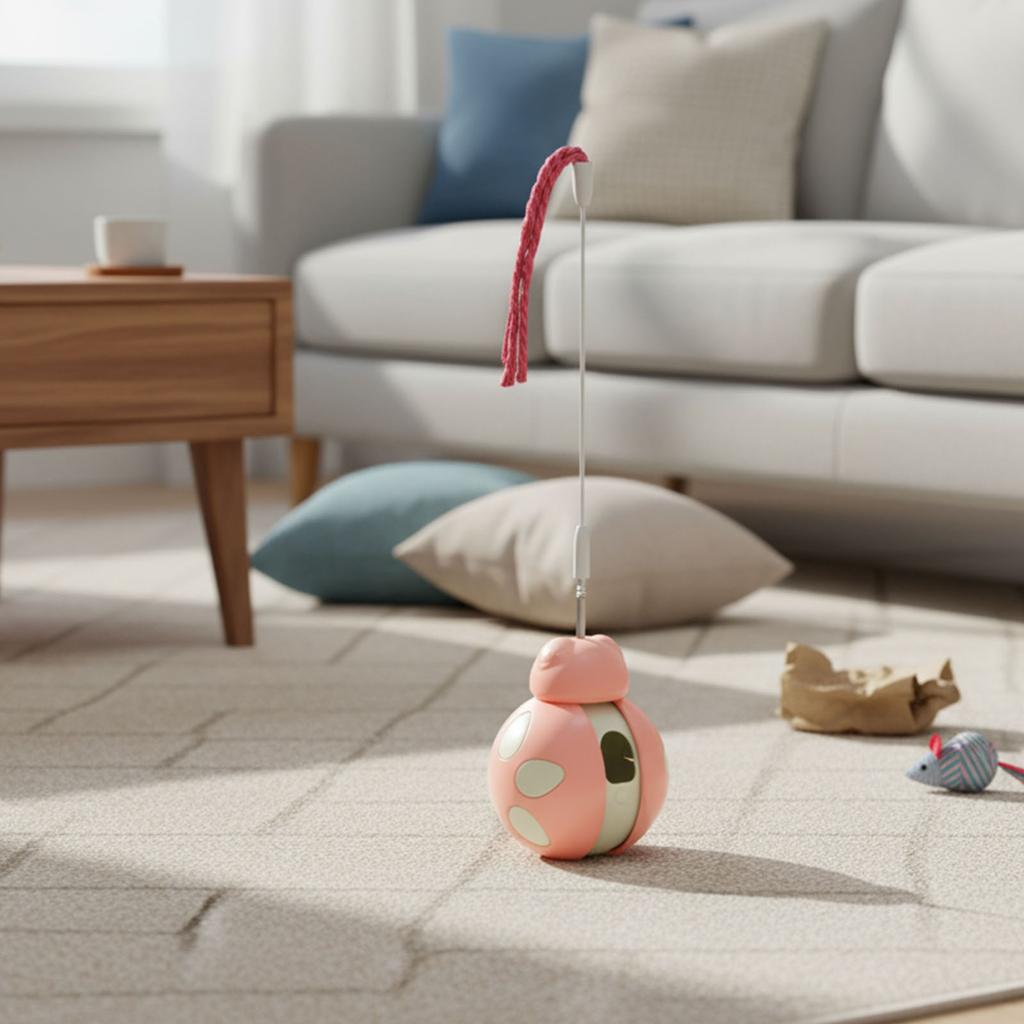 Interactive Cat Toy with Food Dispenser Leaky Food Container High-Bounce Cat Training Puzzle Toy for Kitten Small Adult Cat