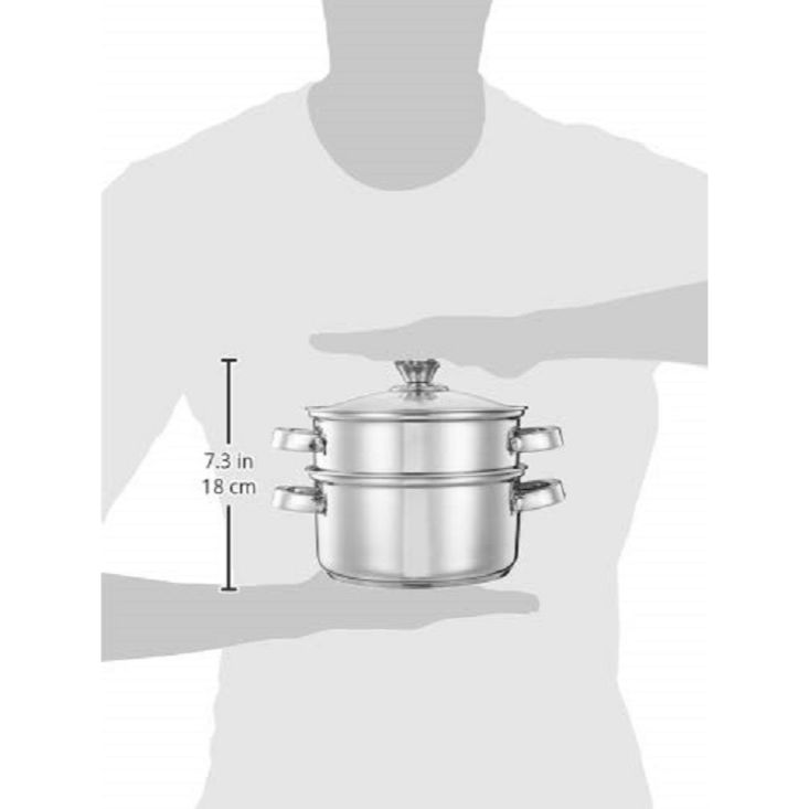 Stainless Steel Steamer with Glass Lid | Induction Base | Modak, Momo Maker | 17 x 22 x 22.4 Cm | 2L | Silver