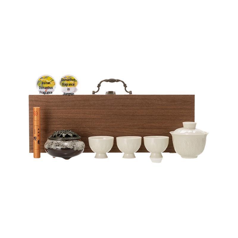 Guochao Palace Museum Embossed Tea Set - Elegant Gift for Clients and Elders
