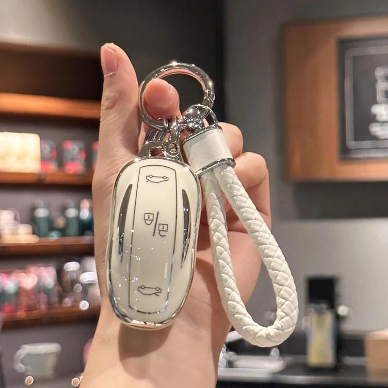Samolepka na auto Tesla Obal na klíčenku z TPU s poutkem na klíče pro Tesla Model S Model 3 Model Y Ochrana dálkového chytrého klíče