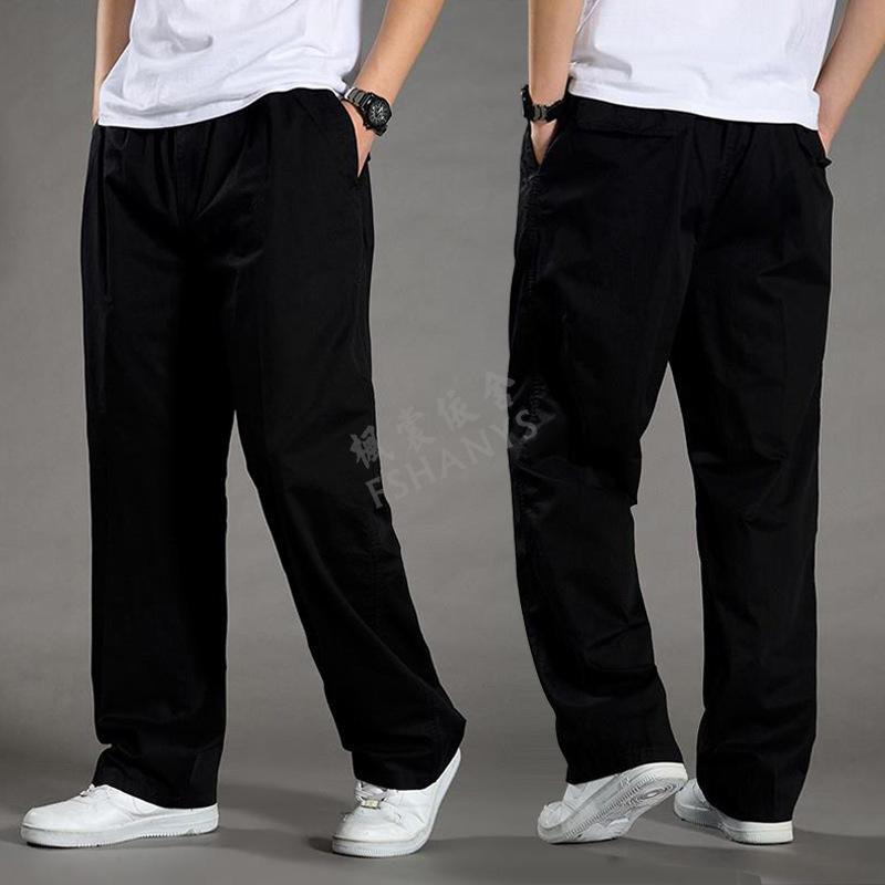 Spring Summer Loose Casual Cargo Pants Male Elastic Waist Solid Color Straight Trousers Men's Clothing