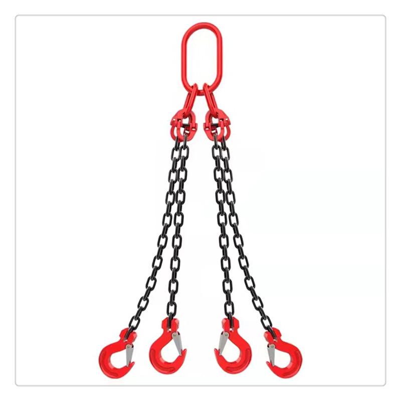 Four-Limb Lifting Chain Sling Set with Two Hooks and Lifting Eyes - Available in Single, Double, and Four Leg Options