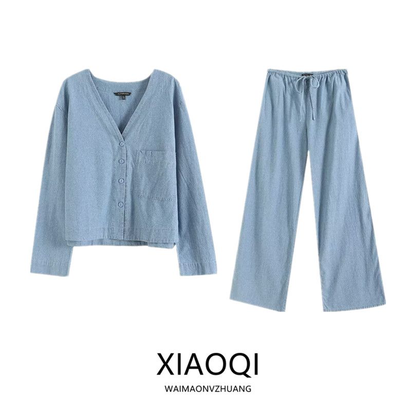 Fashion Style 2024 Summer New Arrival Women's Clothing Commute Style Pure Cotton Short Version V-neck Long Sleeve Shirt 05190590406
