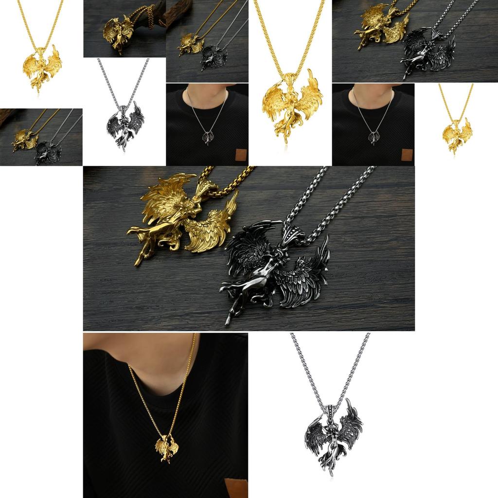 Trendy Retro Angel Pendant Necklace Fashionable Titanium Steel Jewelry Geometric Design