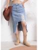 Women's Cross-Border Distressed Denim Skirt - American Retro Style