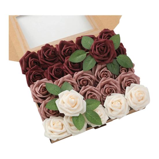 

25 Pcs Artificial Rose Flower with Long Stem Real Touch Faux Silk Rose Bouquet for Wedding Party Table Centerpieces Festival Decoration 1 Set