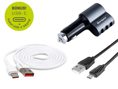 Charger 12/24V 3x USB Auto-ID Max 5.1A with Cigarette Lighter Socket + Micro USB Cable