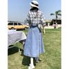 [SpringSwalloow] [Spring Swallow] ladies high waist a line casual flare denim long medium length Calf length skirt flared skirt Reggies spring winter