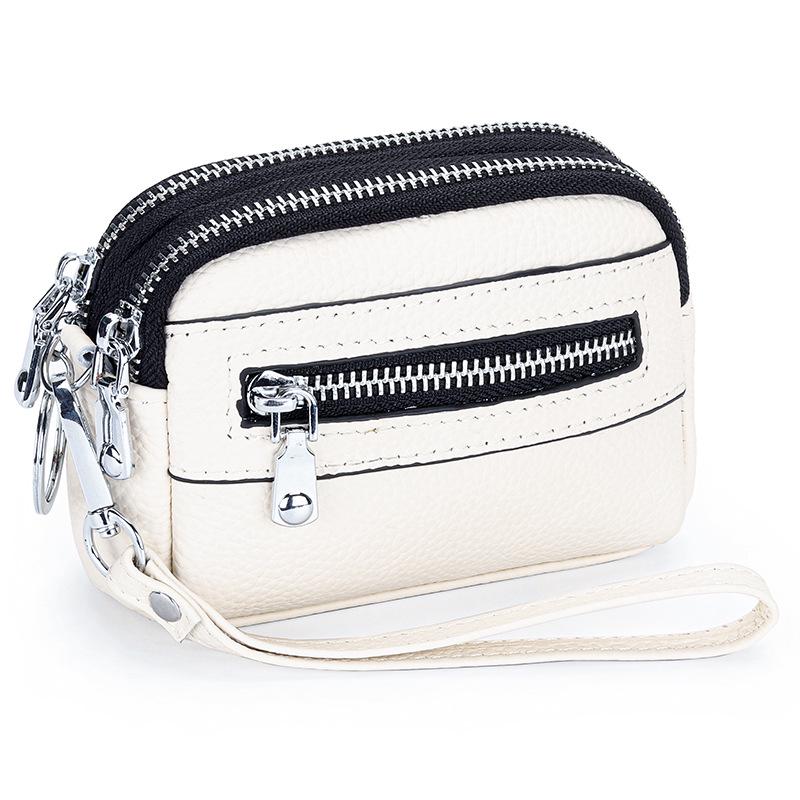 Women's Mini Clutch: Double Zipper Genuine Leather Coin Purse with Large Capacity - First Layer Cowhide