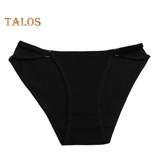 

Женские трусики с ажурной нитью, однотонные, с низкой талией, с небольшим украшением в виде кольца, эластичные хлопковые трусы-бикини для повседневной носки и домашнего сна S чёрный