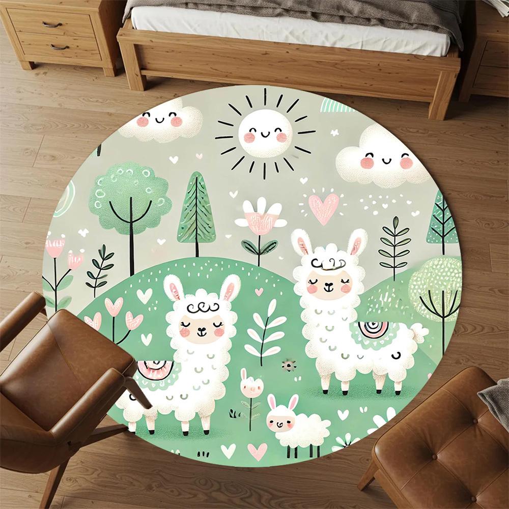 1pc Llama Forest Round Chair Mat Area Rug - Non-Slip, Floor Mat for Office, Bedroom, and Indoor Decor -1002065