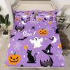 Gothic Spooky Bedding Set Pumpkin Lantern Cute Halloween Bed Sheets for Kids Boys Teens,Ghost Spiderwebs Fitted Sheet Black Cat Cobwebs Bats