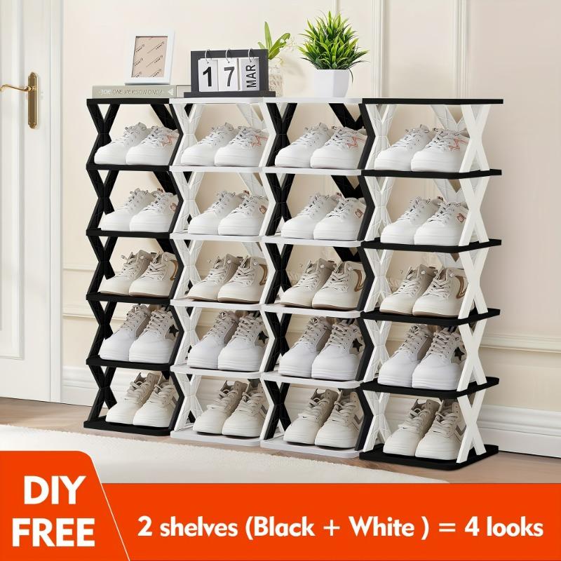 1PACK 6-layer Heavy-duty Shoe Rack, Foldable and Stackable, Space-saving Narrow Design, Sturdy Plastic Shoe Rack
