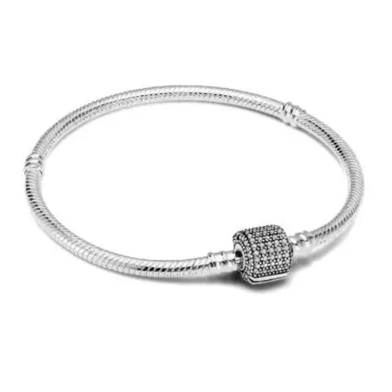 

Оригінальний браслет Me зі срібла 925 проби Жіночі прикраси Тонкий круглий плаский намистина-шарм Розкішний браслет Fit Me Намистина 18cm