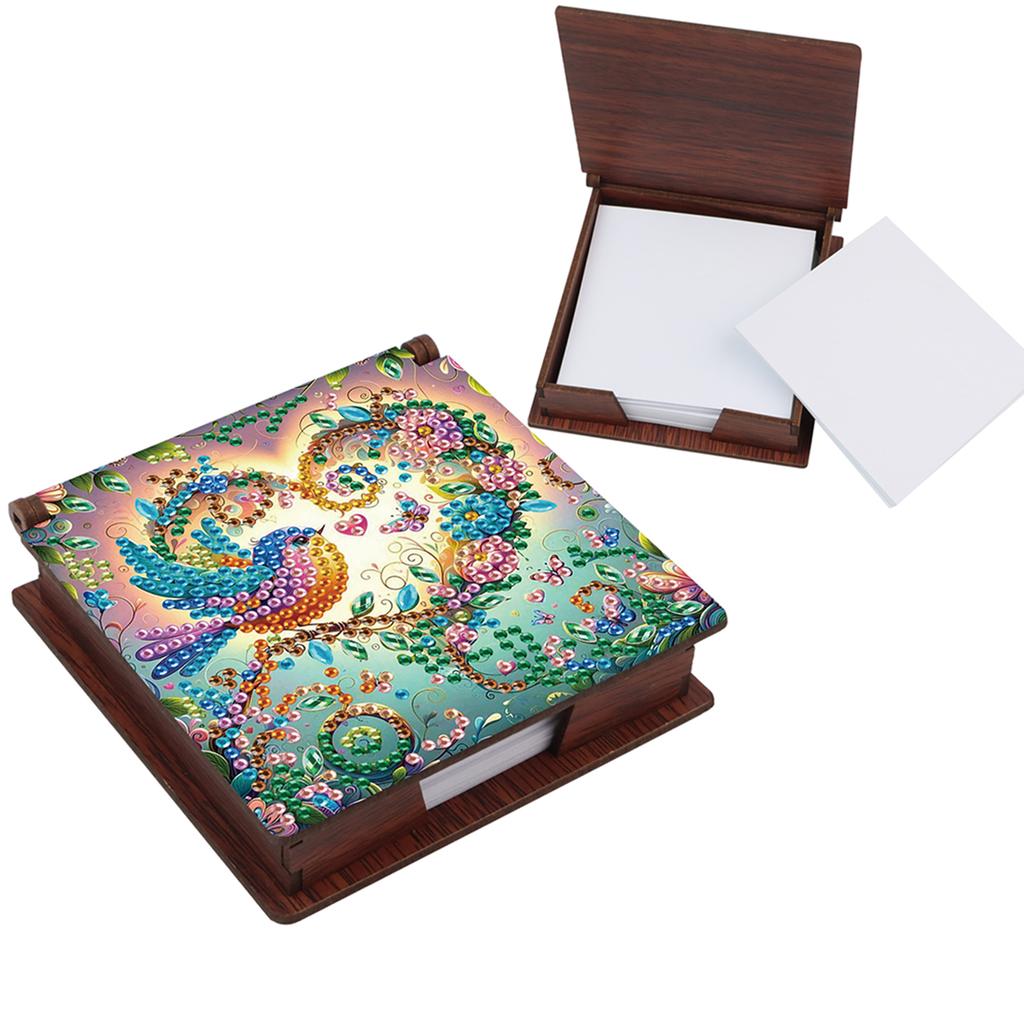 Wooden DIY Crystal Art Note Box (160 Blank Notepads) Cube Note Box Mosaic Craft Set for Office Workplace Home Gifts