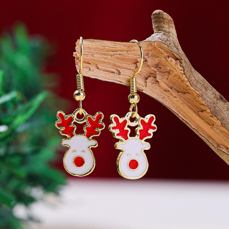 Christmas Santa Snowflake, Candy Cane, Bell, and Elk Earrings with Christmas Hat Design